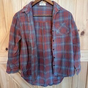 Love Notes Rust and Blue Plaid Shirt